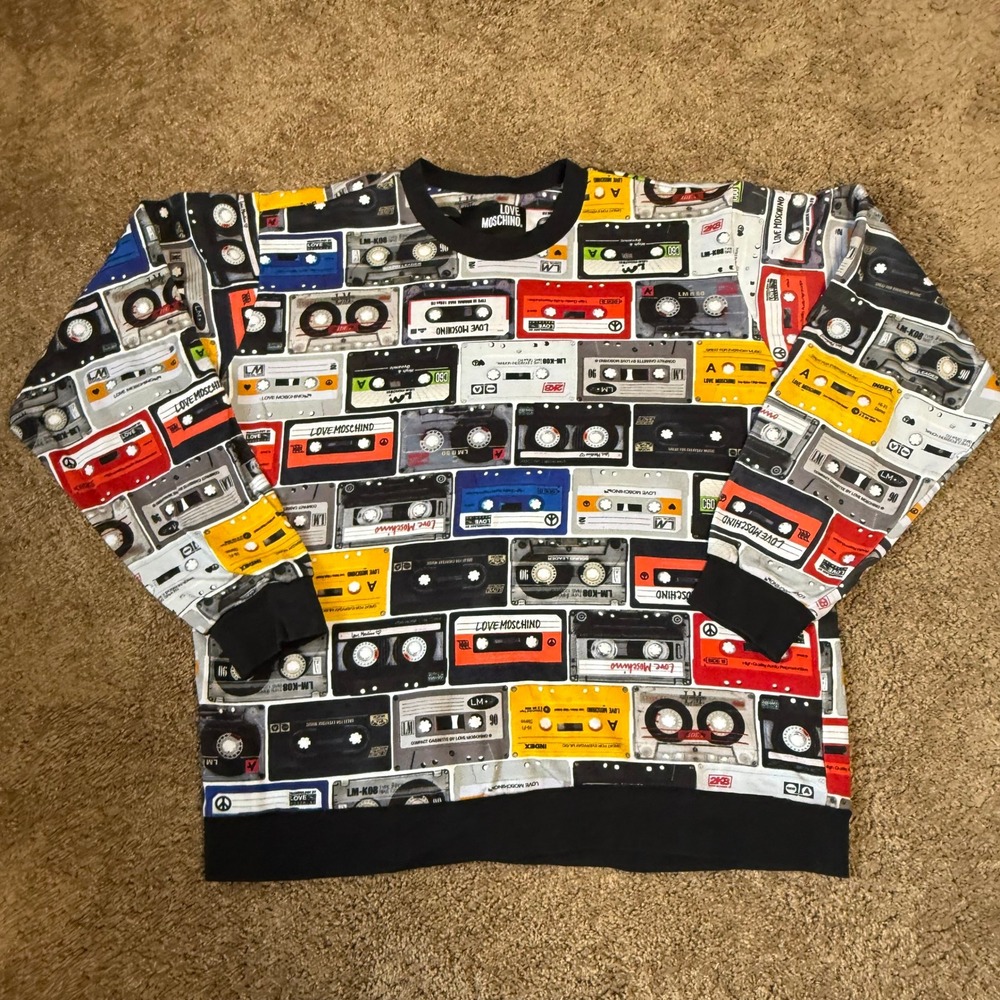 Love Moschino Cassette Tape Print Crewneck Sweatshirt XL Mens Retro Rare 80s/90s